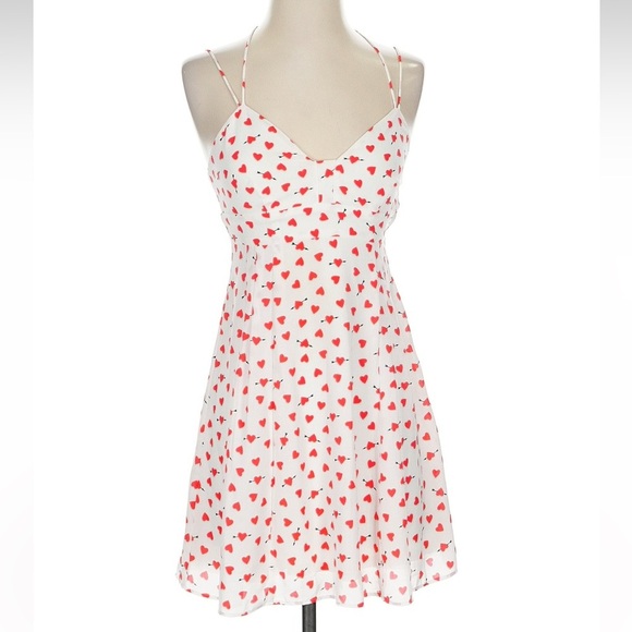 Express White Red Cupid Hearts Lovers Sundress Dress Women’s Size 0 XXS XS - Picture 2 of 7
